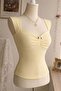 Yellow Coquette Bow Rose Detailed Y2K Short Sleeve Crop - 3