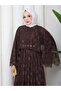 Flower-Patterned Lace Dress with Double Layered Veil and Gold Chain Belt.. 2 Pieces of Lace Poncho - 7