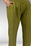 69014 Large Size Double Tensel Pants with Elastic Waist and Pockets - Oil Green - 4