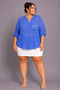 Large Size V-Neck Buttoned Stone Embroidered Capri Sleeve Pocket Thin Women's Shirt - 6