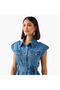 Shirt Midi Cotton Denim Dress with Belt - 6