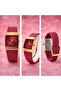 Women’s Red Dial Rectangular Watch Gold Case Silicone Strap - 2