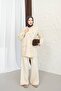 Hooded Detailed Pocketed 100% Cotton Linen Double Set - 6