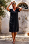 Black V-Neck Short Sleeve Lined Brodelee Casual Cotton Woven Dress 113 55 - 6