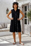 Black Shirt Collar Sleeveless Buttoned Skirt Ruffle Casual Muslin Woven Dress 105 65 - 6