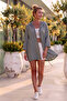 Gray Hooded 3/4 Sleeve Buttoned Jacket with Star Appliqué on the Back and Tieable Skirt Cotton Woven Jacket 75 62 - 8