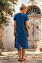 Dark Blue V-Neck Short Sleeve Lined Brodelee Casual Cotton Woven Dress 113 55 - 7