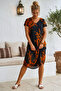 Black V-Neck Short-Sleeved Patterned Casual Viscose Woven Dress 113 64 - 3