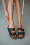 Noir Women's Slippers with Double Adjustable Buckle - Black - 3