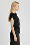 Black Degaje Collar Asymmetric Blouse - 2