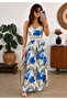 Women's Floral Patterned Single Jersey Fabric Strap Long Dress