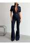 Women's Short Sleeve Spanish Flare Denim Jumpsuit
