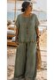 Women's Linen Tassel Detailed Crew Neck Casual Oversize Summer Blouse with Pockets - 5