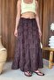 Women's Elastic Waist Patterned Long Skirt Brown - 26Y 5038 - 2