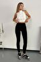 Women's High Waist Brand Printed Lycra Tights Black - 306 - 2