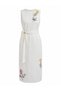 Pure Linen Belt Detailed Floral Embroidered Midi Dress - 6