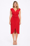 Women's Plus Size Red, V-Neck, Front Slit Skirt, Padded Light Low Sleeve Jersey Dress 65N39587 - 6
