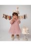 Baby Girl and Child Rose Embossed Tulle Detailed Birthday and Special Occasion Dress with Tulle Sleeves - 5