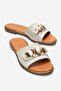 Genuine Leather Women's Crema Buckle Slippers Ecru Simple