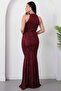 Halter Neck Slit Beaded Dress 41099 - 7