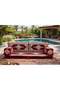 Arabic Majlis Floor Sofa, Red, Bohemian Style, Embroidered Geometric Pattern with Tassels