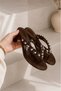 Women's Bitter Brown Flip-Flops with Rose and Pearl Heels, Orthopedic Women's Sandals - 6