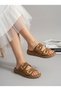 Women's Caramel Slippers with Double Straps and Buckle, Casual Comfortable Home & Outdoor Slippers