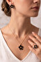 Black Color Sakura Flower Necklace Earrings Ring Set in Gift Box - 2