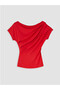 Red Boat Neck Gathered Blouse