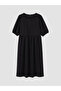 Black Plus Size Crew Neck Pleated Dress - 4