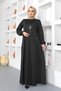 Necklace-Adorned Crew Neck Hijab Dress Black