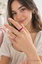 White Purple Beaded 3-Piece Women's Ring Set with Pearl Bead Detail and Elastic Ring Combination - 6
