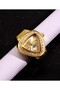 Luxury Pink Gold Triangle Finger Ring Watch |   Crystal-Embellished Diamond Ring Watch with Moon Phase Display for Women