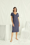 Women's Indigo Blue Viscose Nightgown with Lace Detail - V-Neck Short Sleeve Stylish Flowy Home Dress