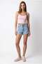 2170 Women's High Waist Cut-Off Leg Pocket Detailed Denim Shorts Blue - 3
