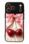 iPhone 17 Pro Max Glossy Phone Case with Cherry Picnic Bow Design