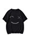 Oversize Smiling Face Printed Black T-Shirt