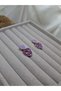 Double Heart Dangle Earrings with Lilac Enamel and Purple Stones