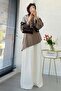 Asymmetrical Cut Tie-Back Poplin Blouse - Light Brown - 8