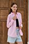 Pink Women's Oversize Shirt Long Sleeve Buttoned Loose Casual Basic Shirt - 7