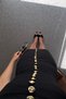 Black Atlas Dress with Gold Buttons and Neckline Detail - 5