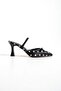Women's Polka Dot Patterned Heeled Sandals Fiza - Black - 3