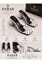 Rodin Women's Transparent Banded Stone Buckle Polka Dot Patterned Square Toe White 7 cm Thick Heeled Slippers - 2