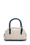 Silver Ring Detailed Women's Crossbody Bag Plain Linen Navy Blue - 3