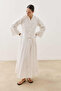 V-Neck Poplin Dress Ecru - 2