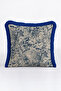 Flower Garden Elegant Fringed Pillowcase - Toile Botanical Beige Blue Navy Blue Tassel Throw Pillow Cover - 6
