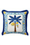 Exotic Tropical Palm Banana Fringe Pillowcase-Bohemian Blue Yellow Navy Blue Tassel Throw Pillow Cover - 2