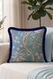 Exotic Flower Garden Fringe Pillowcase-Botanical Bohemian with Birds Pink Navy Blue Tassel Throw Pillow Cover - 3