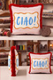 Bohemian Striped Text Stylish Fringed Pillowcase - Retro Holiday Blue Ecru Red Tassel Throw Pillow Cover - 4