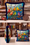 Colorful Bird Spring Branch Artistic Fringed Pillowcase-Natural Blue Navy Blue Tassel Throw Pillow Cover - 3